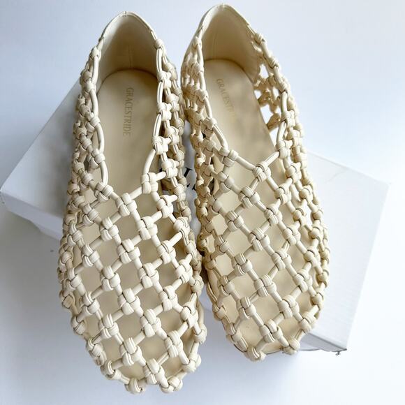 GRACESTRIDE Size 8.5 Mesh Ballet Flats Faux Leather Mary Jane Shoes Flat - Picture 3 of 8